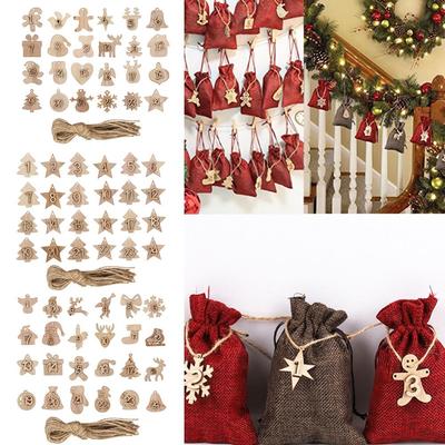 24pcs/set DIY Gift Bags Decor Ornament Xmas Christmas Advent Calendar Number Label Wooden Pendant Countdown Hanging Tags