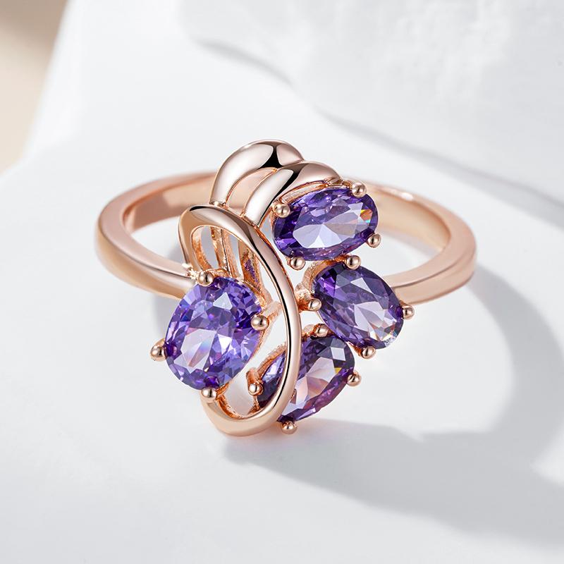 Ethnic Wedding Ring For Women Fashion Rose Gold Color With Shiny Purple Natural Zircon Daily Fine Vintage Jewelry