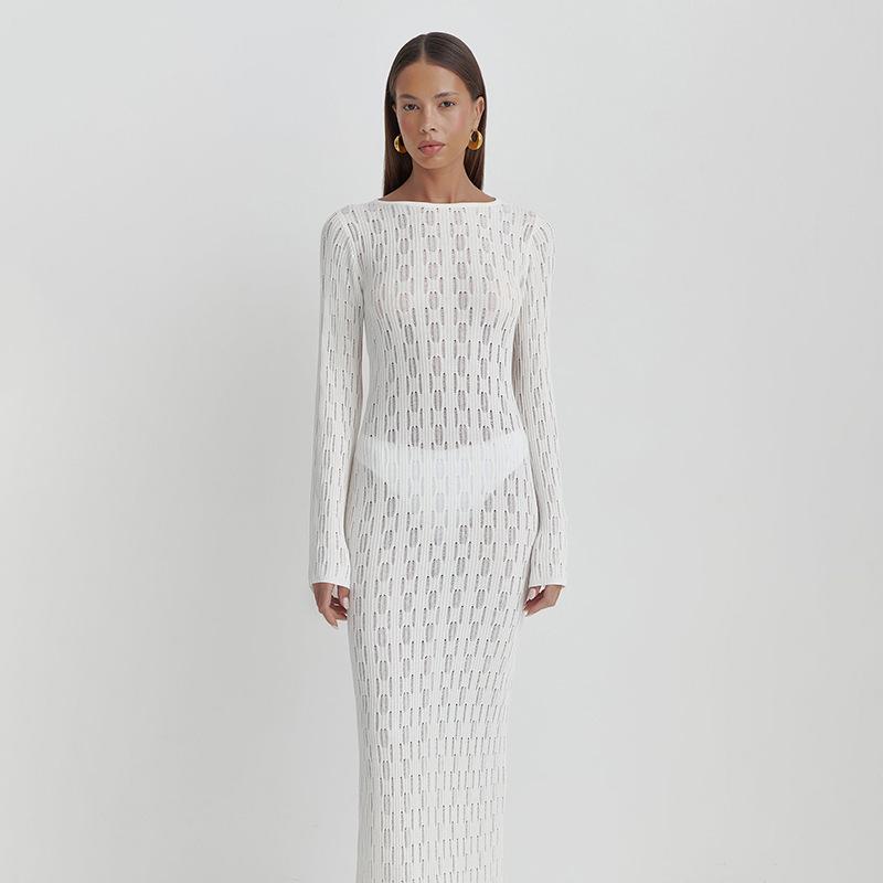 New Summer Beach Skirt Women Solid Color Sexy Knitted Beach Bikini Swimsuit Women's Dress