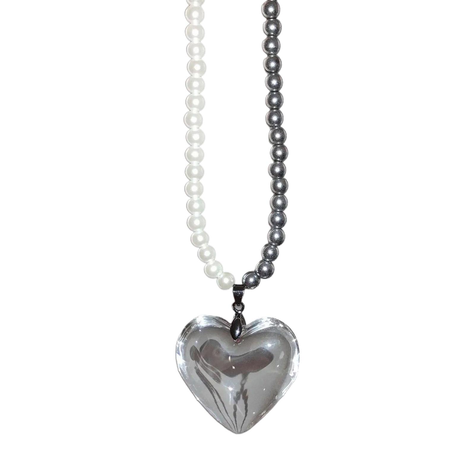 Glass Love-shape Necklace Female Temperament Niche Net Red Ins Collarbone Chain 1