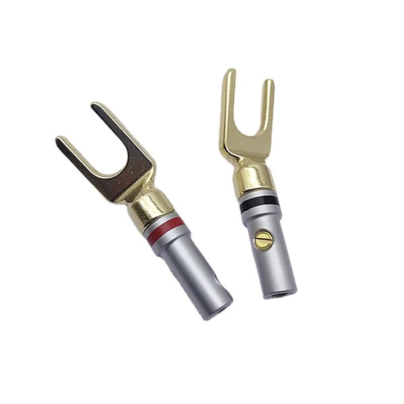 Gold-Plated Speaker Wire Connectors: Y-Type & U-Type Banana Plugs, No Logo