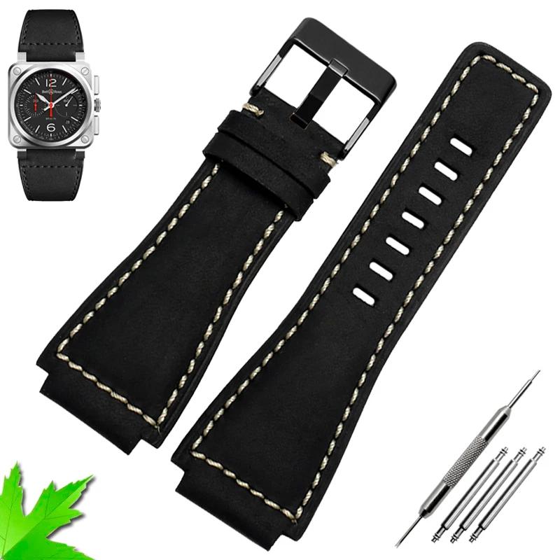 35mm*24mm Genuine Leather Watchband Men's wristband for Bell Ross BR-01 and BR-03 Strap Wrist Belt Bracelet + Tool