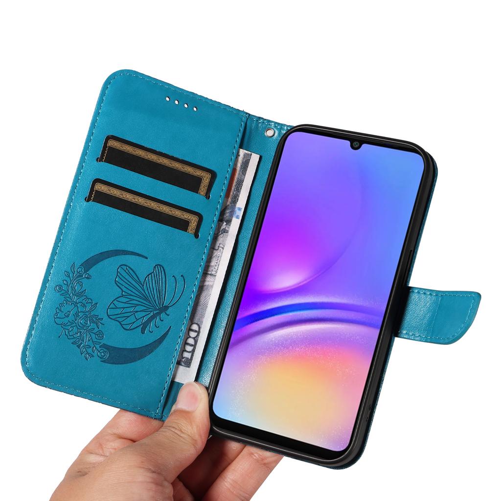 For Samsung Galaxy A07 4G/A06 5G/A06 4G Case Butterfly Pattern PU Leather Folio Flip Phone Cover -  Blue