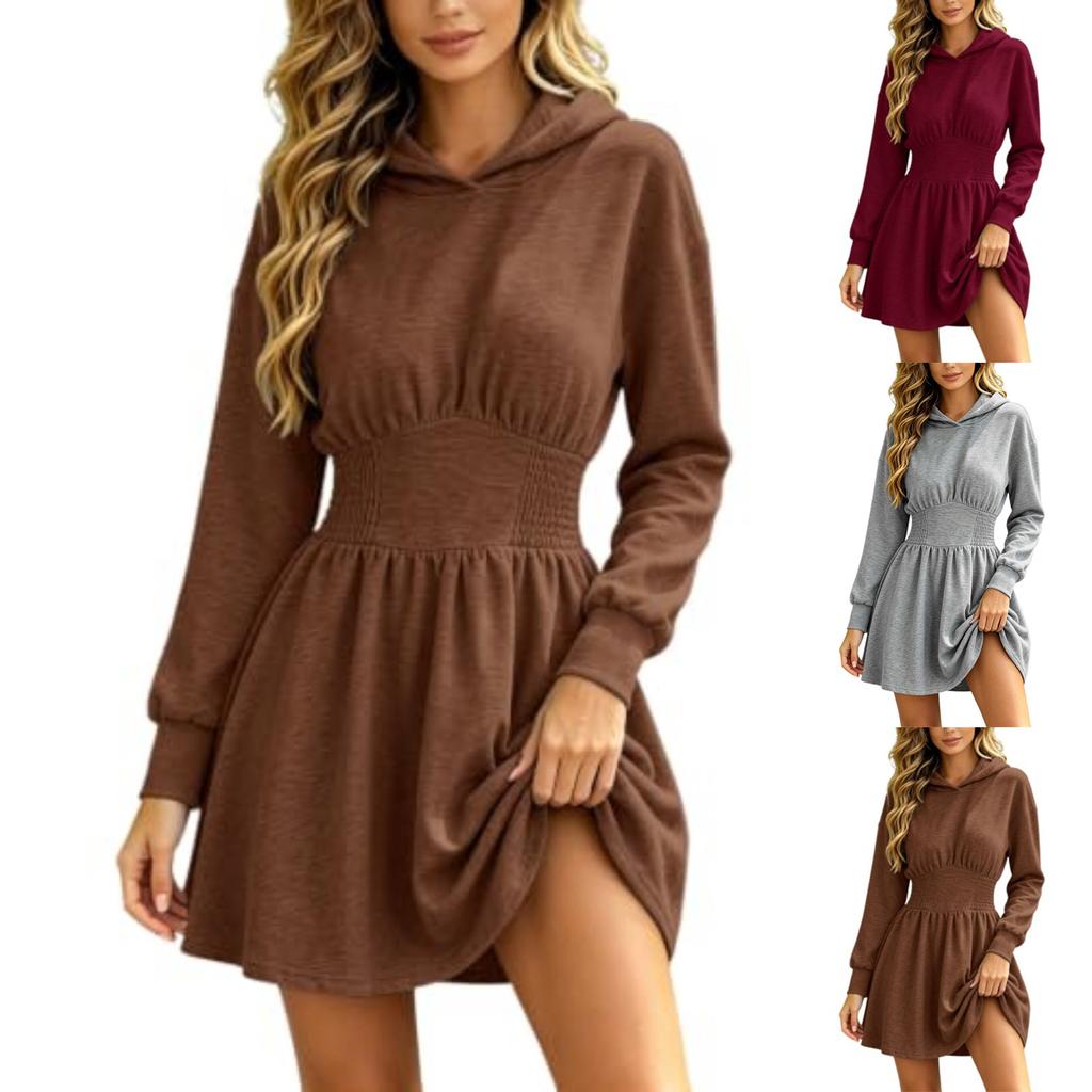Women's Long Sleeve Hooded Sweatshirt with Ruffled Waist