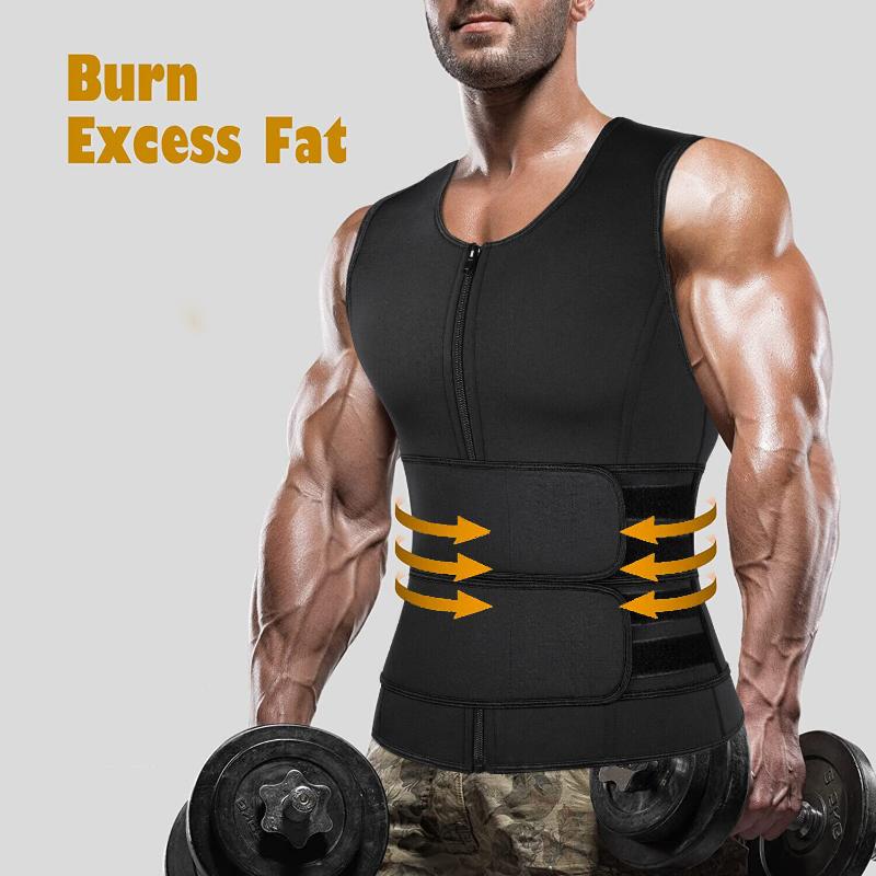 Männer Zipper Sauna Anzug Taille Trainer Weste Schweiß Body Shaper Mit Trimmer Gürtel Workout Shirts Bauch-steuer Tank Top Abnehmen shapewear