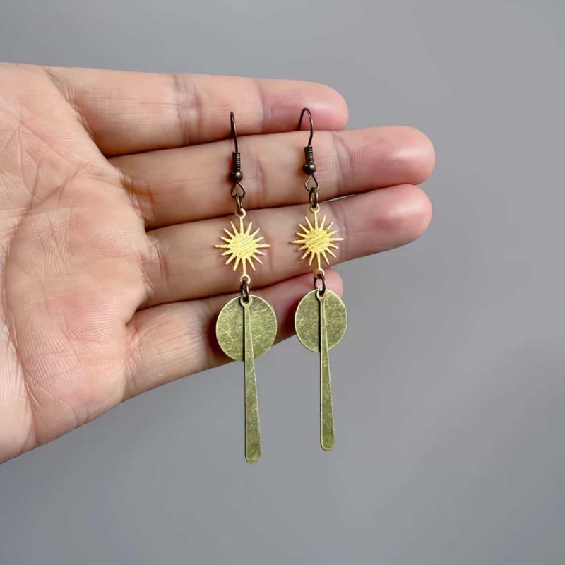Bohemian Ethnic Sun Pendant Long Beaded Bronze Earrings - Lightweight Gift