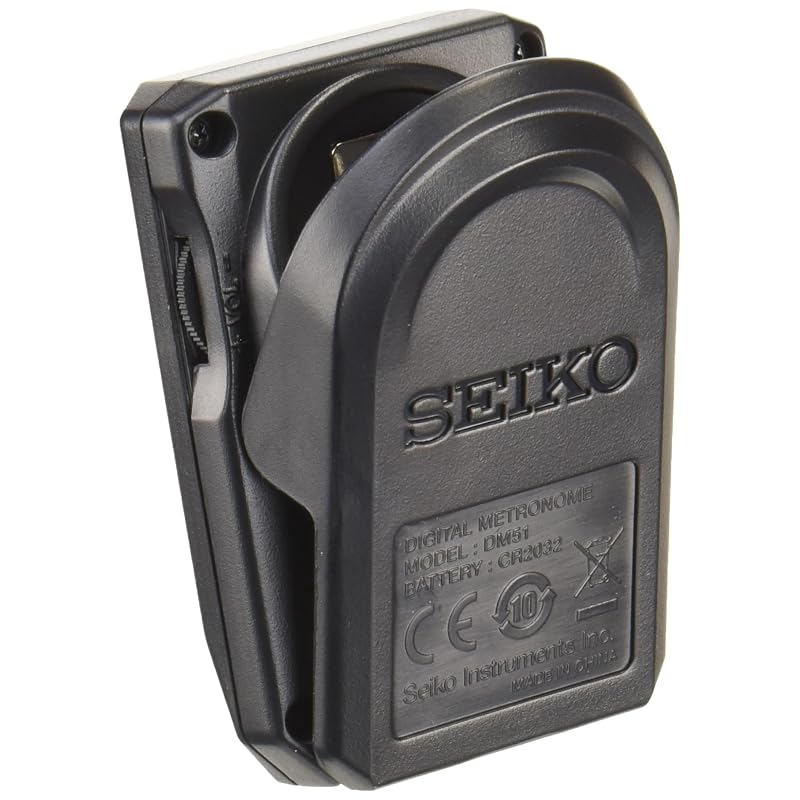 SEIKO DM51B Clip-on Digital Metronome, Black. Features a rotary volume control for adjusting volume and muting.