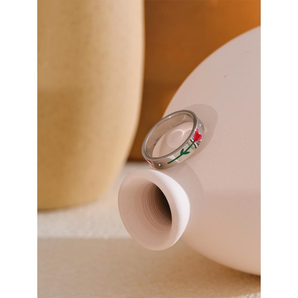 Eetit 6789# Anel de moda com retenção de cor de flor de esmalte de aço inoxidável, novo estilo, charme à prova d'água, joias requintadas