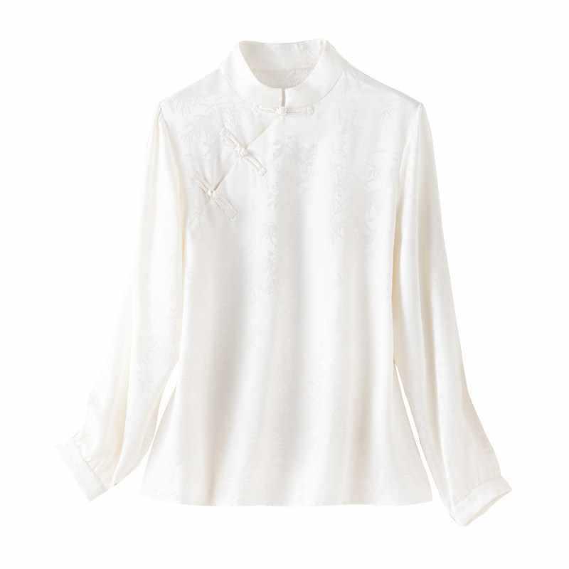 

Vintage Silk Floral Gauze Women s Loose Chinese Style Top with Diagonal Lapel & Frog Buttons L (Under 120 Jin) білий