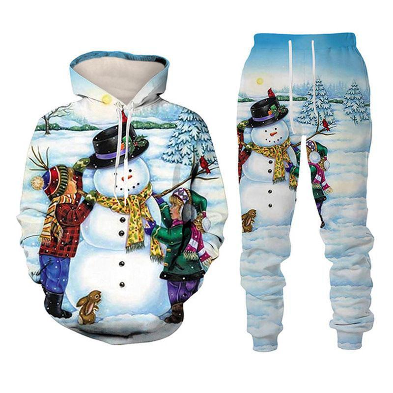 3D Print Hoodies Suit Christmas Santa Claus Man Woman Tracksuit Pants 2pcs Sets New Year Holiday Party Casual Pullover Oversized