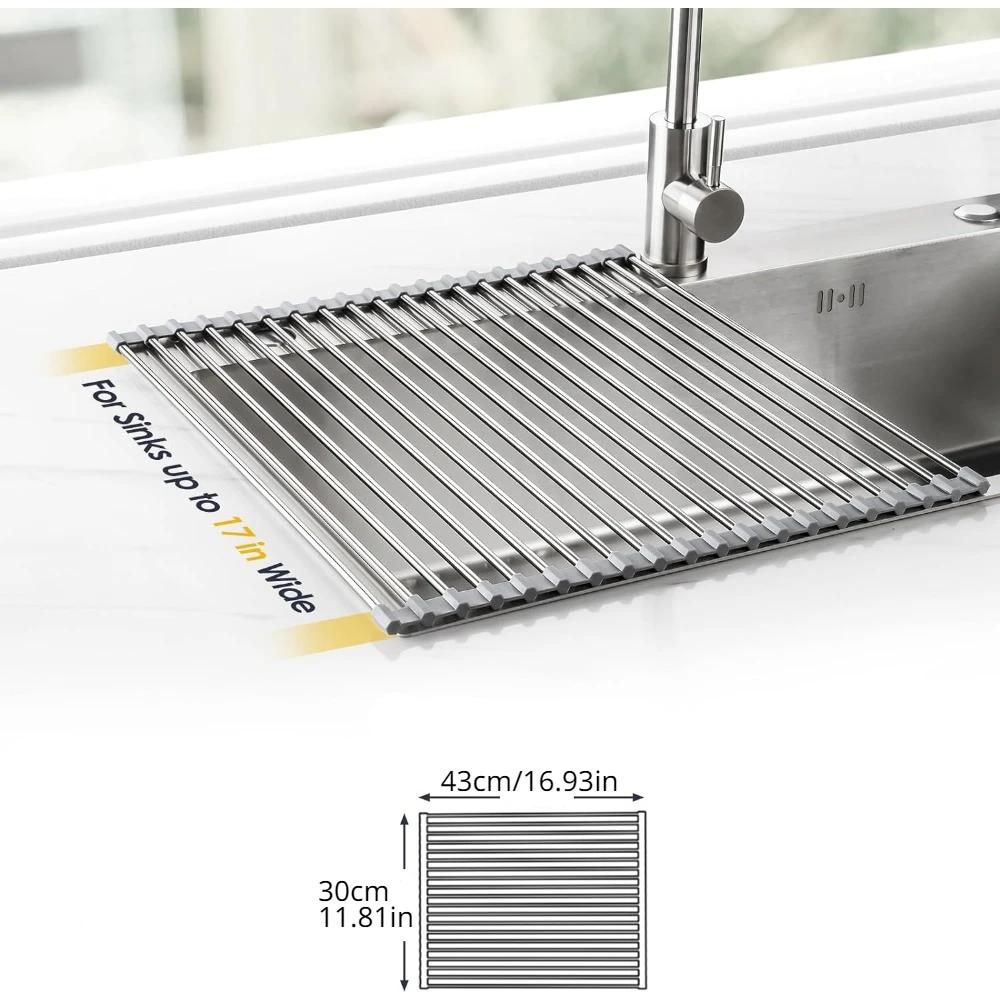 1pc Roll up Dish Drying Rack Over The Sink Kitchen Roll up Sink Drying Rack Portable Dish Drainer Foldable Dish Drying Rack