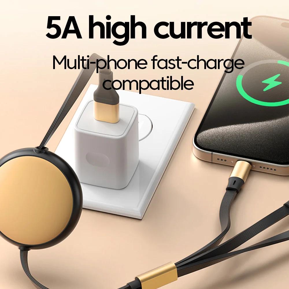 120W 3 in 2 Retractable USB Type C Micro IOS Cable Fast Charger for IPhone15 Samsung Huwei Multi Port