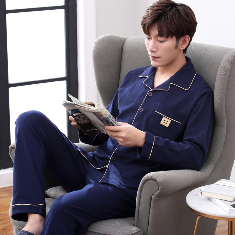 Season Men's Sleepwear Long Sleeve Thin Cotton Pyjamas Set Loose Comfortable Home Clothes Spring Autumn Styl