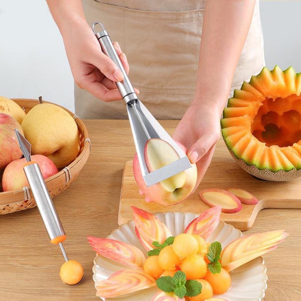 Creative Stainless Steel Apple Triangle Push Knife Fun Fruit Vegetable Carving Knife Fruit Platter Making Tool Kitchen Gadgets