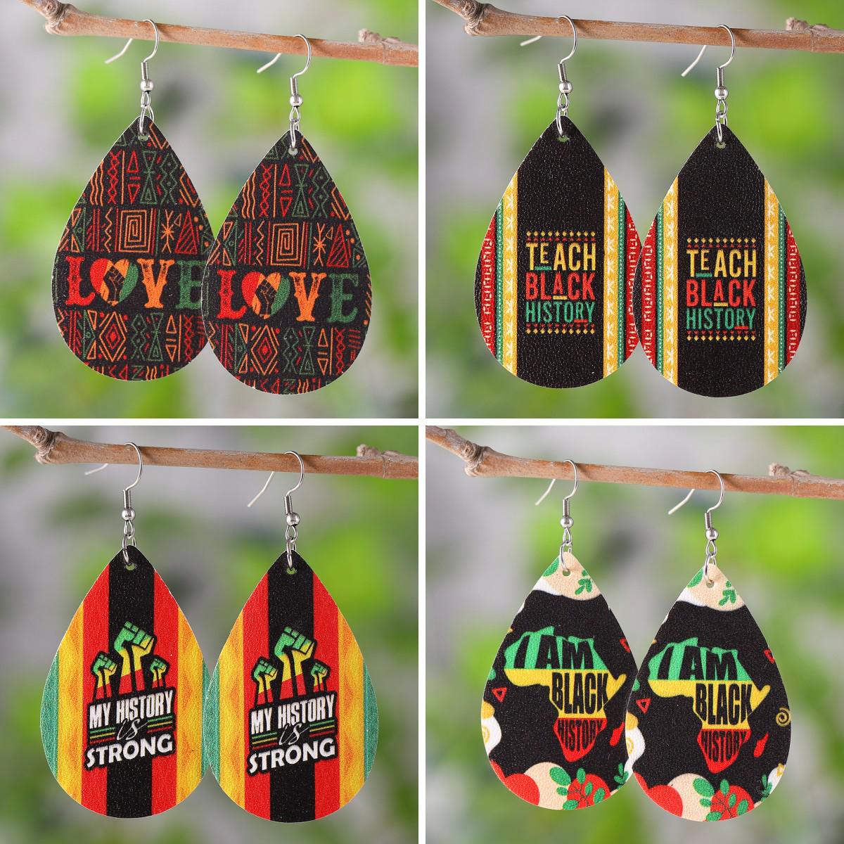 

Cross-Border African Style Black History & Juneteenth PU Leather Earrings