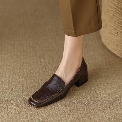 Modă NOI Primăvară/Toamnă Pantofi Loafers Pătrați Toc Gros Femei Pantofi Elegante din Piele Naturală pentru Femei Pantofi cu Toc Retro din Piele de Oaie Femei