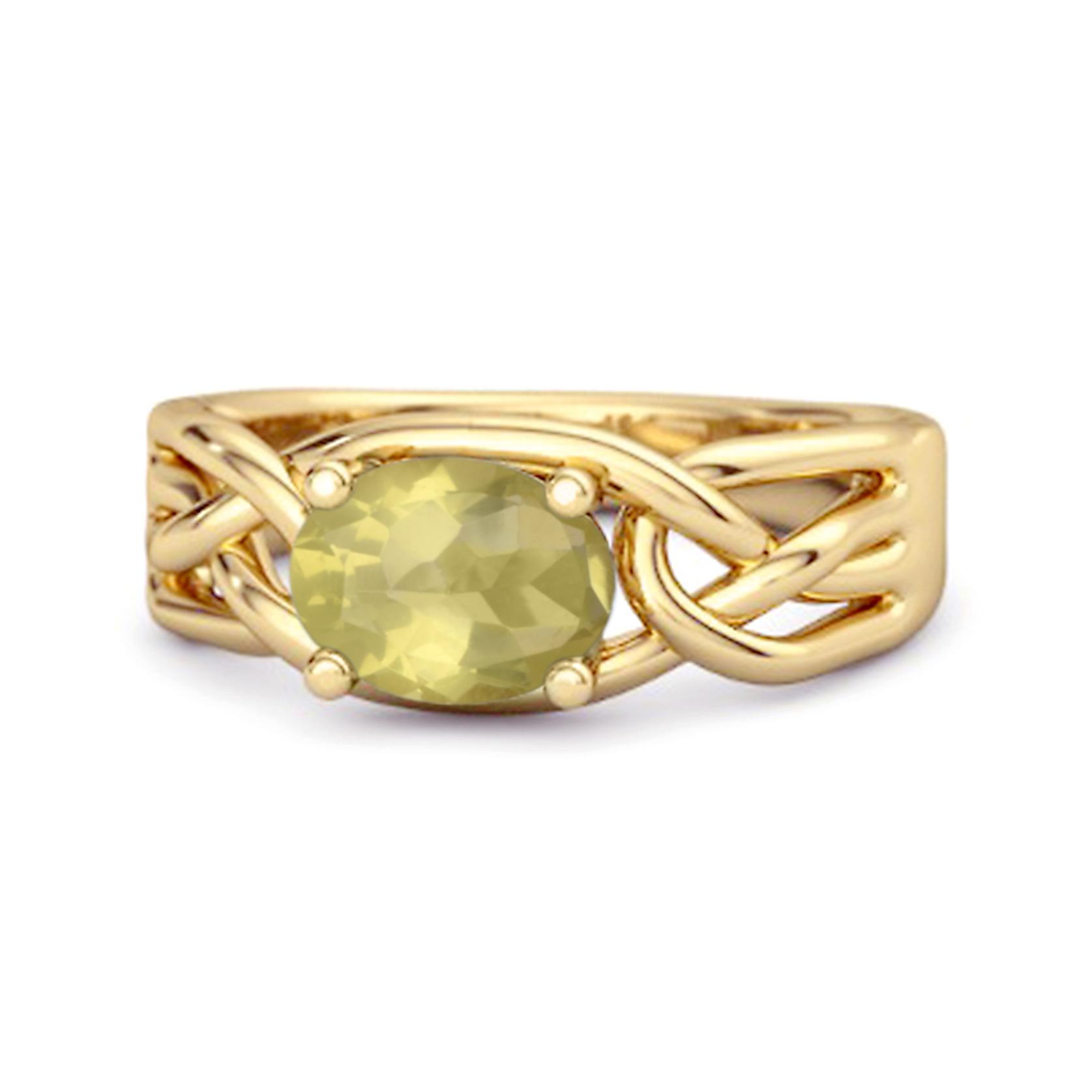 

Lemon Quartz Celtic Woven Band Ring - 925 Sterling Silver Gold Vermeil 6.5 жовтий/золотий