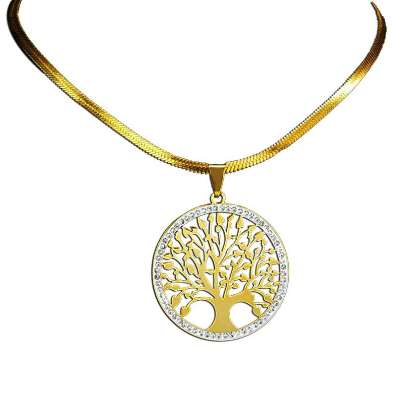 Tree Of Life Pendant Necklace Women Gold Crystal Stainless Steel Jewelry Elegant Gift For Her
