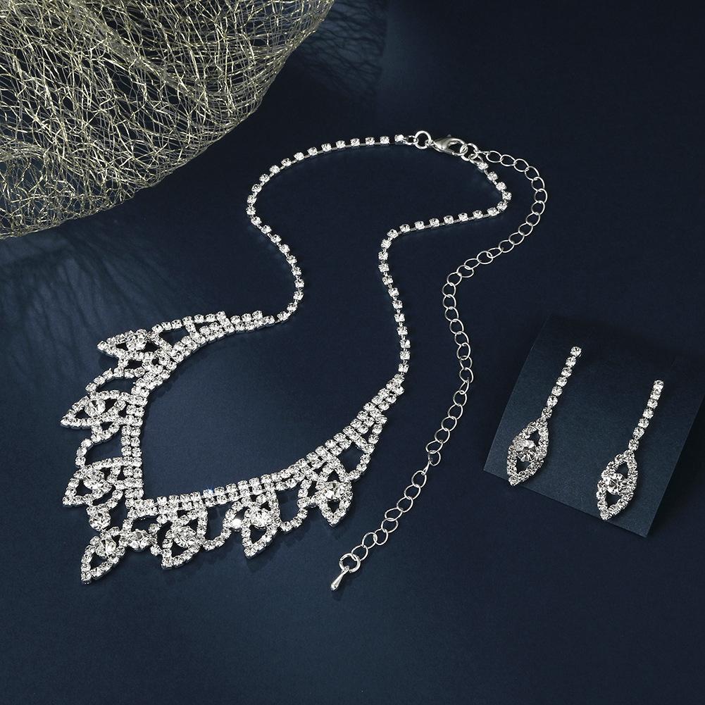 Buy Jewelry Leaf Rhinestone Silver-Plated Jewelry Set Wedding Two-Piece Set Studio Necklace Earring Set Chain