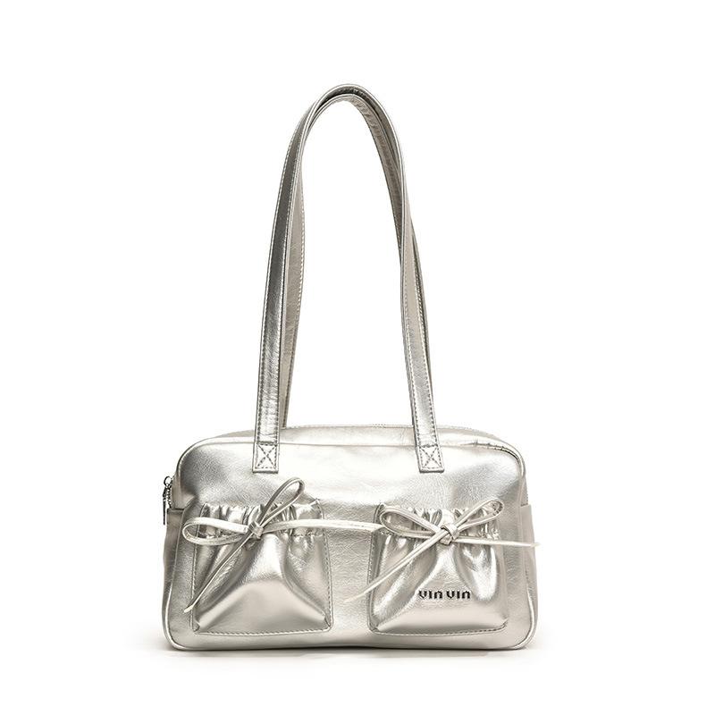 

Модная универсальная наплечная сумка большой вместимости однотонная новая сумочка серебряный