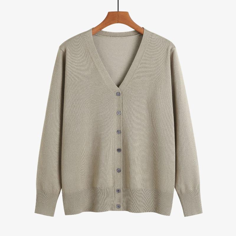 Spring Long-sleeved Knitted Sweater Solid Color Simple Temperament Cardigan with Women's Sweater Plus Size Coat, Catty