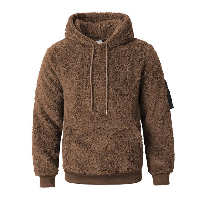 2025 Autumn/Winter European & American Men's Plush Lined Hooded Sweatshirt Jacket