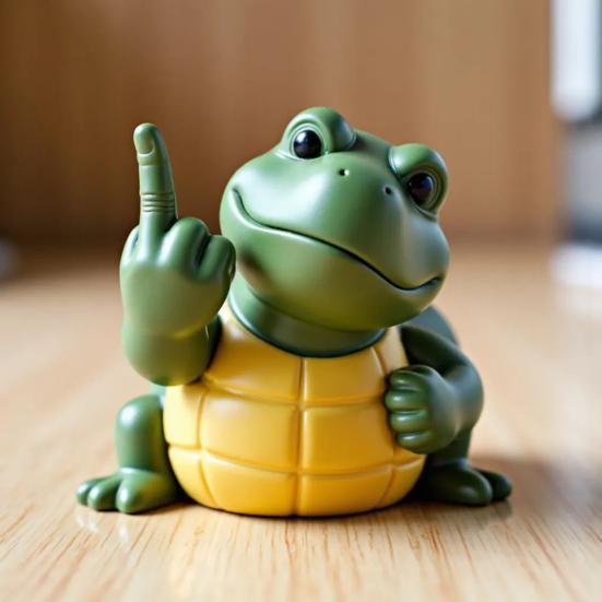 Middle Finger Turtle Figurine Resin Cartoon Turtle Statue Desk Buddy Hand-Painted Turtle