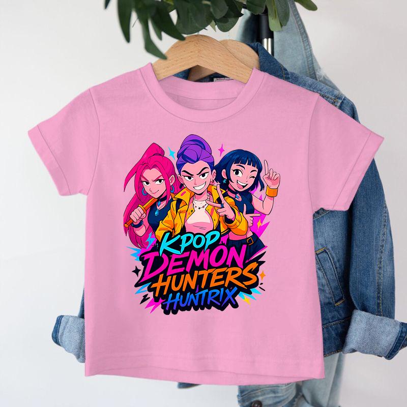New KPop Demon Hunters Saja Boys Cartoon Boys T-shirt Round Neck Print Fashion Casual Top Children's T-shirt Kids Clothing
