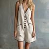 Women’s Sleeveless Linen Blend Loose Fit Vintage Overall Romper Button Front Casual One Piece Shorts Jumpsuit