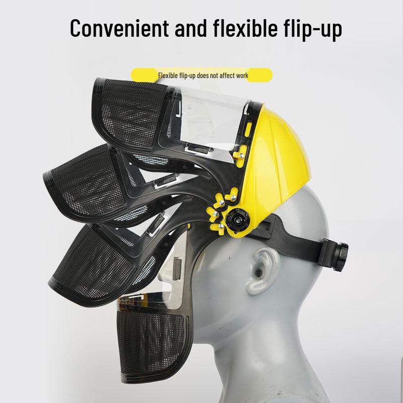 Head-Mounted Steel Mesh Face Shield for Landscaping and Horticulture with Explosion-Proof Protection for Trimmer and Weed Eater Use