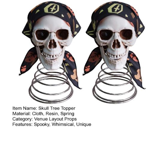 Pirate Skull Tree Topper Halloween Spooky Skeleton Treetop Ornament Resin Human Skull Decoration for Halloween Christmas Party Decor