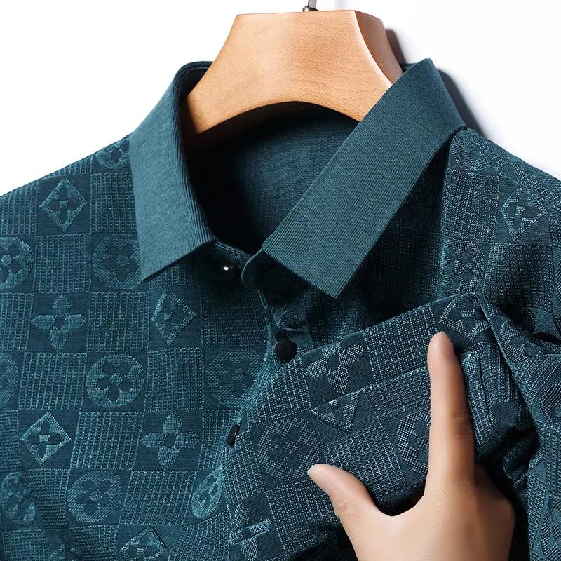 Men Brown Check Jacquard Real Pocket Short Sleeve Polo Shirt M синий