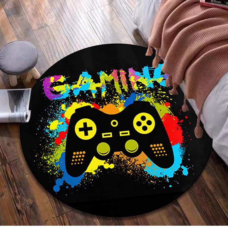 1Pc Gaming Controller Circular Print Rug - Home Decoration Carpet For Living Room Bedroom Flooring Computer Chair Area Rug