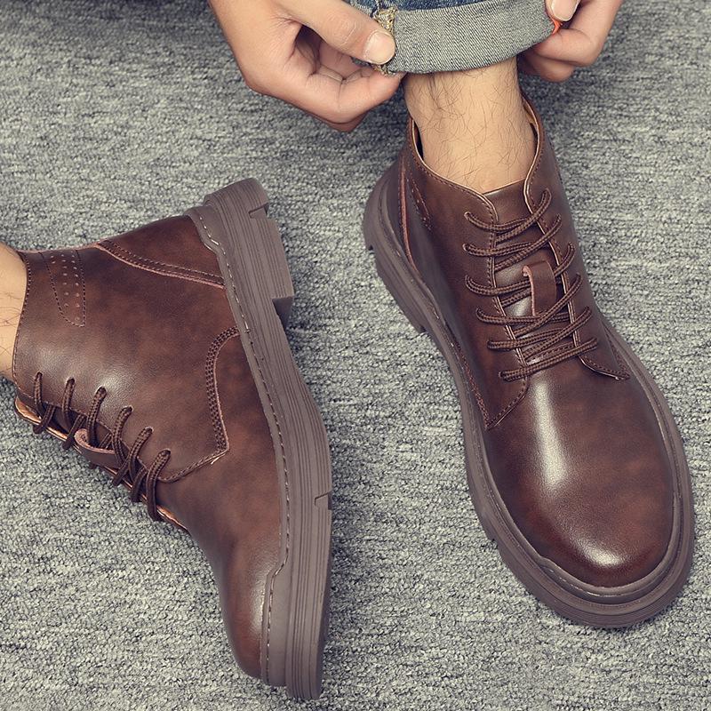 Fashion Cowhide Men's Motorcycle Boots High Top British Style Retro Chelsea Boots Workwear Boots