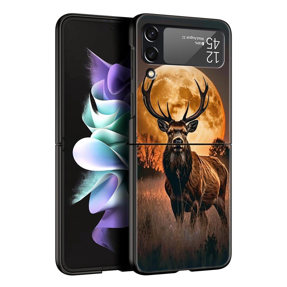 Deer Lichee Pattern Hard PC Phone Case For Samsung Galaxy Z Flip 7 6 5 4 Black Cover For Galaxy Z Flip 3 Foldable Shell Fundas
