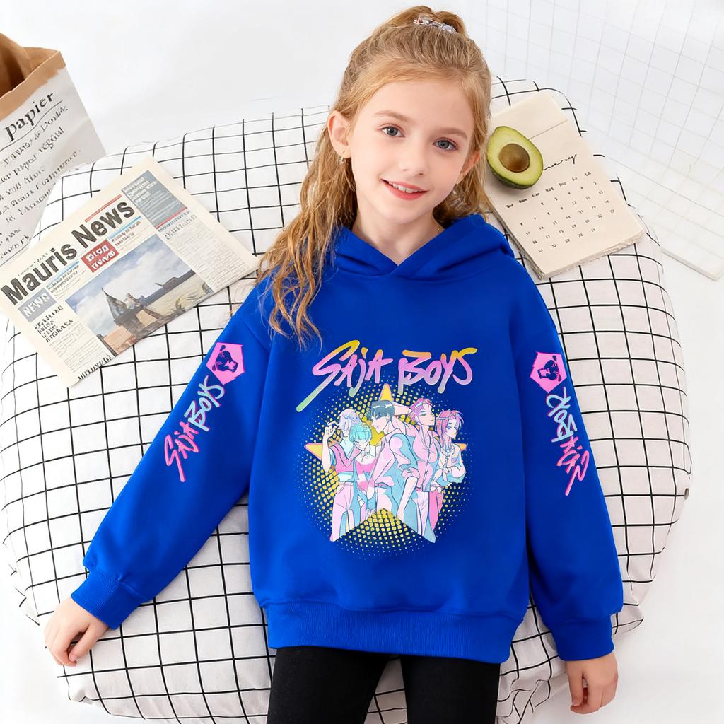 Kpop Demon Hunter Cartoon Children's Clothing for Autumn and Winter, Warm Hoodies Comfortable and Soft Children's Girl Hooded Sweatshirts