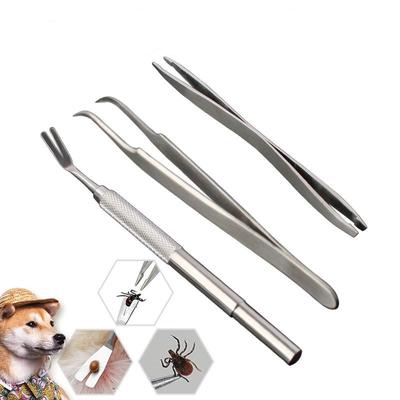 3 Piece Set Stainless Steel Tick Tweezers Professional Quick Tick Removal Tool for Cat Dog People Pet Supplies Dog Tick Removal
