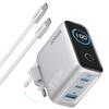 Anker 100W Max USB C Charger, 3-Port GaN and Ultra-Compact Wall Adapter, Smart Display, Touch Control, for MacBook, iPad, iPhone