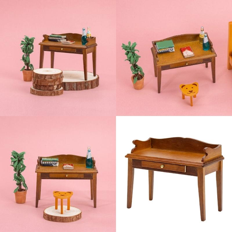 Tiny Study Desk 1/12 Miniature Model Realistic Dollhouses Accessory Creative Scene Building For Adults