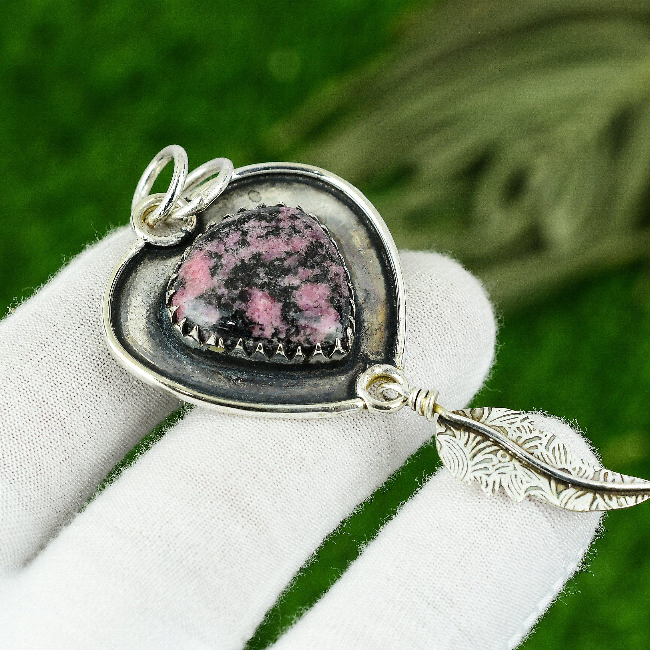 

Womens day Deal 925 Sterling Silver Natural Rhodonite Engagement Pendant Jewelry