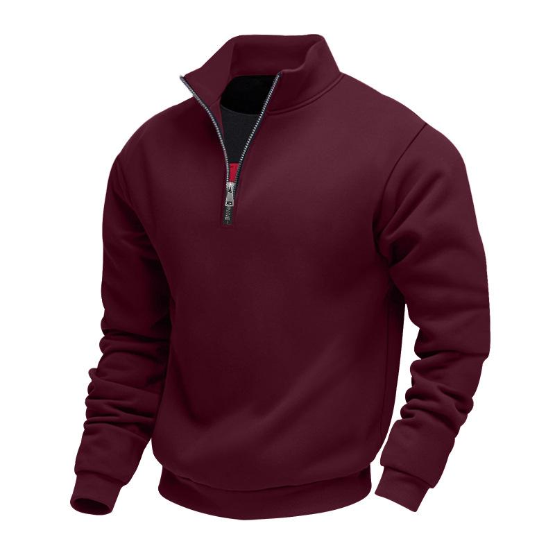 Pulôver Plus Size de Outono/Inverno com Forro de Lã e Meio Zíper, Cor Lisa, Moletom Casual para Homens