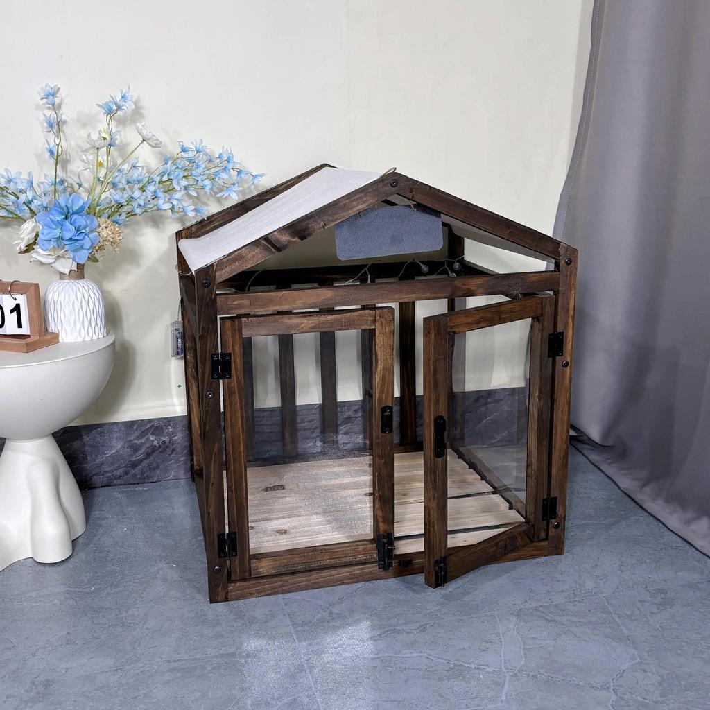Solid Wood Transparent Kennel Small Dog Enclosure Luxury Pet Villa House Indoor-outdoor Dog House Crate Waterproof Pet Products