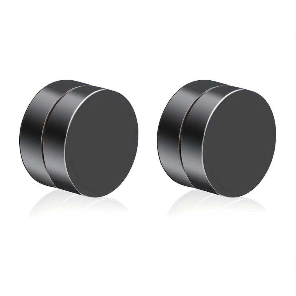 2 Pairs Stainless Steel Magnetic Fake Gauge Earrings 6-10mm Non Pierced Studs for Men and Women