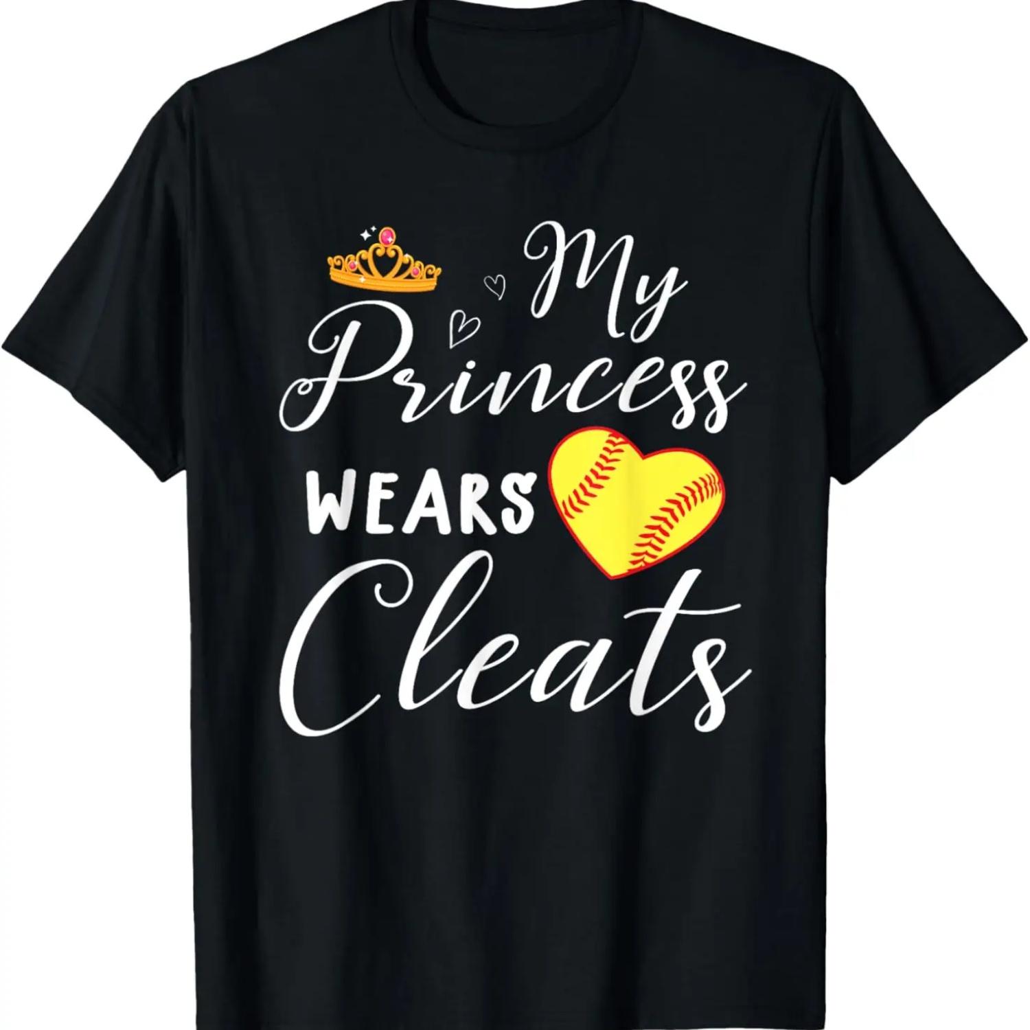 My Princess Wears Cleats Softball Gift for Mom Dad Baseball T-Shirt S чёрный