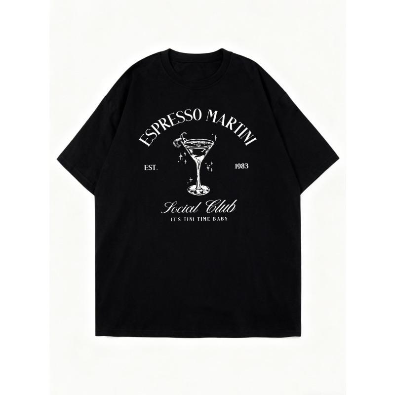 Oversized T Shirt Black Espresso Martini Cocktail Graphic Print Social Club Est 1983 Its Time Time Baby Party Casual Wear For Women
