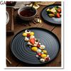 Tray Design, Multi-purpose Decoration, Simple Straight Side Dinner Plate, Black and White Threaded Restaurant Tableware