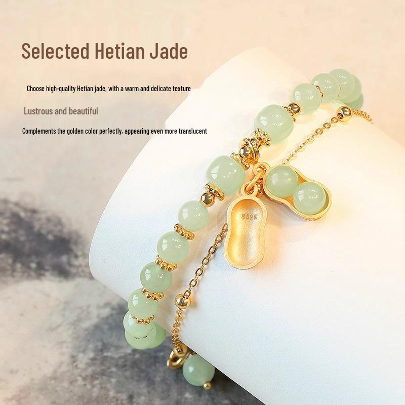 Elegant Hetian Jade & Peanut Women's Bracelet - Ideal Gift for Mother's Day, Birthdays, and Christmas
