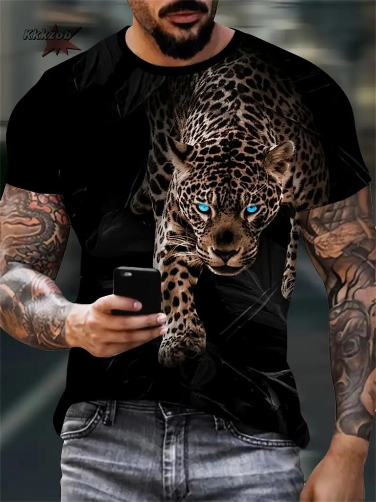 Letní Pánské Tričko s Krátkým Rukávem s 3D Potiskem Vzorů Zvířat s Kulatým Výstřihem Módní Ležérní