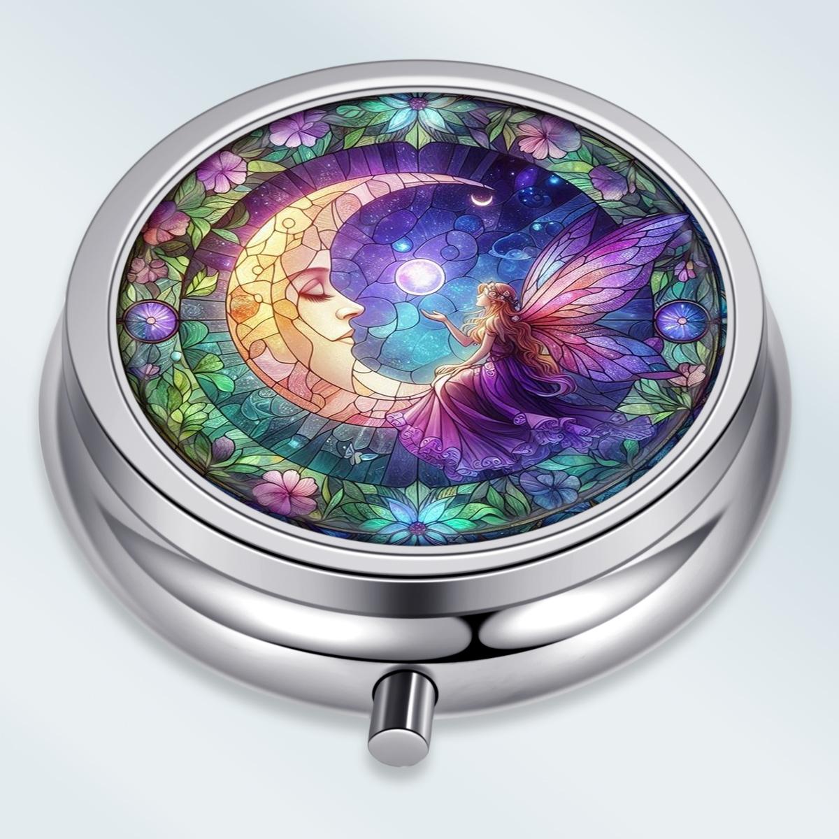 

Portable Pill Box with 3 Compartments, Mini Metal Medicine Organizer Case, Cute Printed Pill Container for Vitamins, Pills, Jewelry, Travel, Daily Use