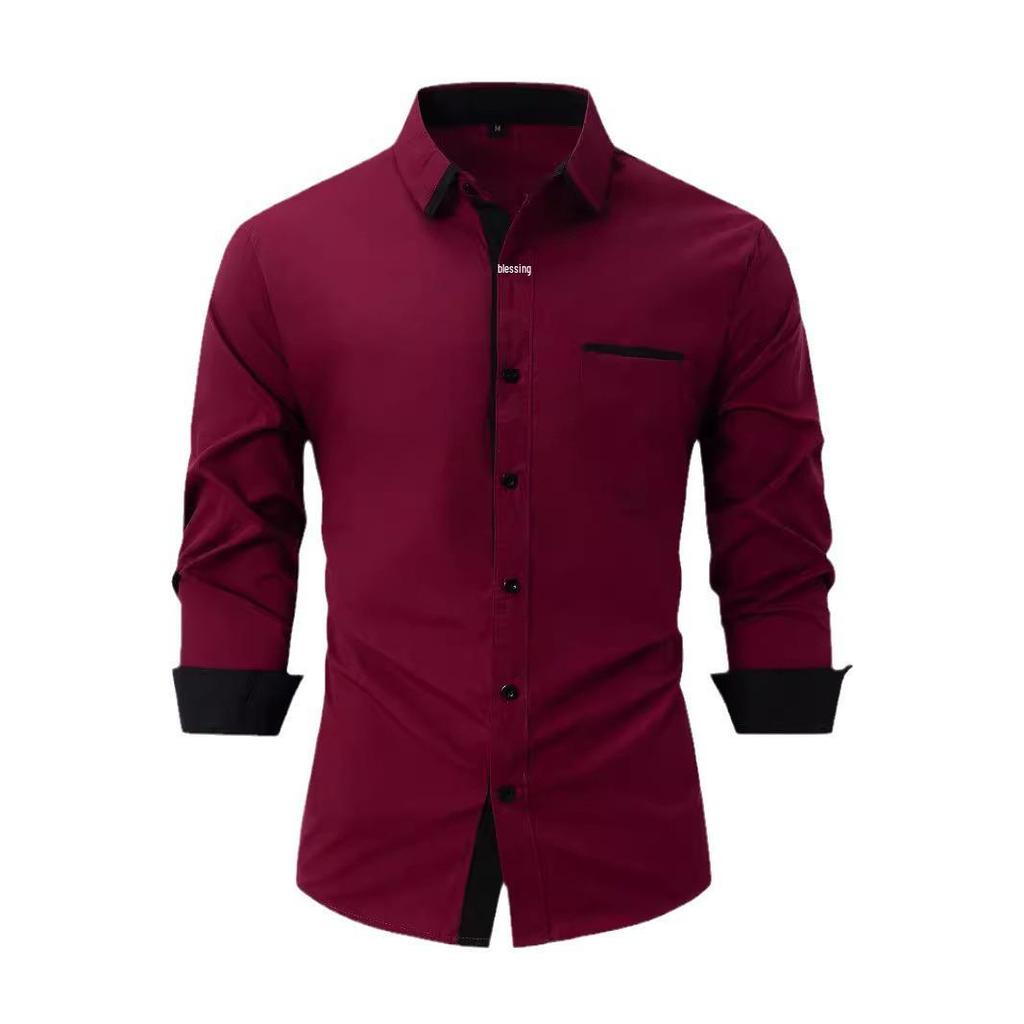 2024 Men's European & American Fashion Slim Fit Color Block Cotton Shirt, Short & Long Sleeve Options